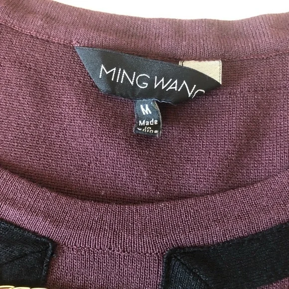 Ming Wang button detail contrast trim soft knit dress  burgundy black size M - Picture 2 of 14